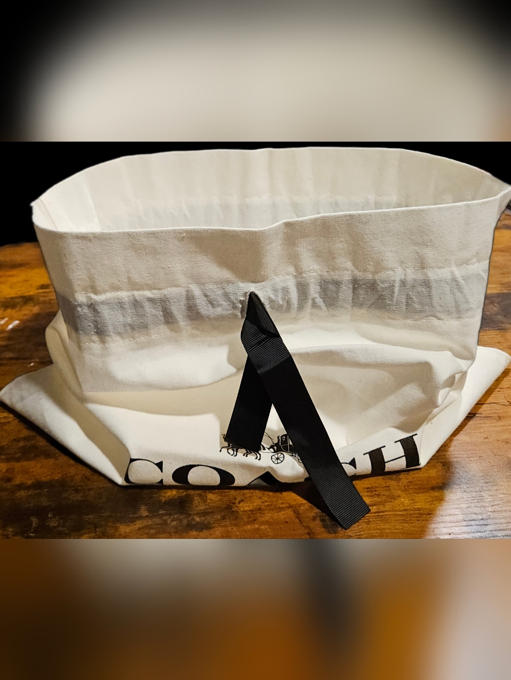 NEW RARE Coach Large White Dust Bag Black Ribbon Drawstring Handbag Storage - Picture 8 of 12